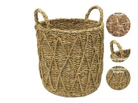 Cesto Trançado Fibra Natural Com Alça Decorativo Organizador Grande Organizador Sala Quarto Escritório Mantas Brinquedos Objetos Multiuso