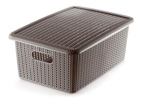 Cesto Trançado Plástico com Tampa Organizador Marrom - M