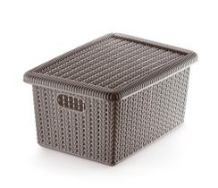 Cesto Trançado Plástico com Tampa Organizador Marrom - P