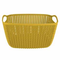 Cesto Trançado Retangular Alto Grande Mostarda