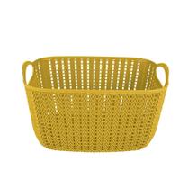 Cesto Trançado Retangular Alto Médio Mostarda