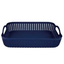 Cesto Trançado Retangular Baixo Grande Azul Noite - MOR Cesto Trançado Retangular Baixo Grande Azul Noite - MOR