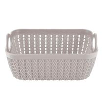 Cesto Trançado Retangular Baixo Pequeno Branco Antigo - MOR