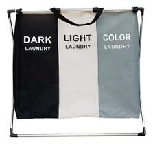 Cesto Triplo Organizador De Roupa Decoteam Dobravel Com Alça