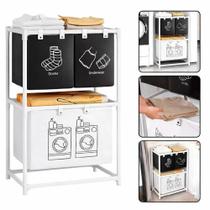 Cesto Triplo Vertical 97x57x28 Roupa Suja 3 Divisórias TNT Respirável Estrutura Metálica Resistente Lavanderia Banheiro