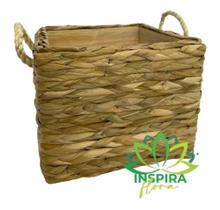 Cesto Vaso Cachepô Revestido De Madeira Alça Palha Rústico Cesto Vaso Cachepô Revestido De Madeira Alça Palha Rústico