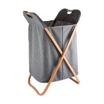 Cesto X Para Lavanderia Em Linho Com Bambu Dobrável 50x40x37cm Mimo