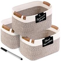 Cestos de armazenamento CHAT BLANC Cotton Rope, pacote com 3 cestos brancos e marrons