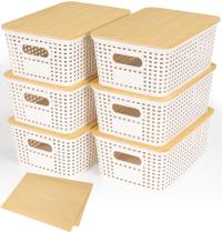 Cestos de armazenamento Criusia Plastic com tampa de bambu, pacote com 6