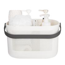 Cestos de armazenamento de plástico UUJOLY com alças para banheiro cinza Cestos de armazenamento de plástico UUJOLY com alças para banheiro cinza