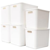 Cestos de armazenamento de plástico Yishyfier com tampas, pacote com 6 unidades, brancos Cestos de armazenamento de plástico Yishyfier com tampas, pacote com 6 unidades, brancos