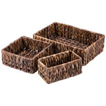 Cestos de armazenamento de vime FairyHaus, pacote com 3 unidades, Brown Water Hyacinth Cestos de armazenamento de vime FairyHaus, pacote com 3 unidades, Brown Water Hyacinth