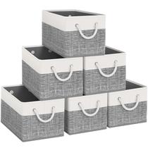 Cestos de armazenamento Fab Totes, pacote com 6, dobráveis, brancos e cinza