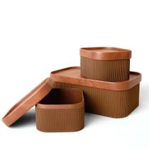 Cestos de armazenamento LA JOLIE MUSE: papelão canelado com tampas de couro, conjunto de 3 Cestos de armazenamento LA JOLIE MUSE: papelão canelado com tampas de couro, conjunto de 3