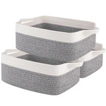 Cestos de armazenamento OIAHOMY Woven Cotton Rope, pacote com 3 unidades, cinza e branco