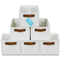 Cestos de armazenamento OrganiHaus Small, pacote com 6, tecido branco de 30x20cm