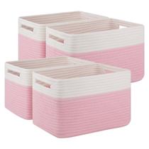 Cestos de armazenamento SIXDOVE tecidos rosa e branco 32x23x20cm, pacote com 4 Cestos de armazenamento SIXDOVE tecidos rosa e branco 32x23x20cm, pacote com 4