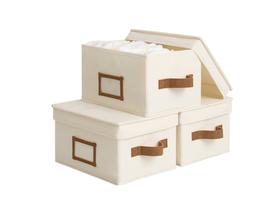 Cestos de armazenamento StorageWorks Decorative com tampas, lona, pacote com 3 Cestos de armazenamento StorageWorks Decorative com tampas, lona, pacote com 3