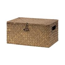 Cestos de armazenamento StorageWorks Wicker com tampa Seagrass Brown