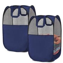 Cestos de roupa suja BENJUNC 2 de malha dobrável com 2 alças azuis Cestos de roupa suja BENJUNC 2 de malha dobrável com 2 alças azuis