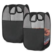 Cestos de roupa suja BENJUNC 2 de malha dobrável com 2 alças pretas Cestos de roupa suja BENJUNC 2 de malha dobrável com 2 alças pretas