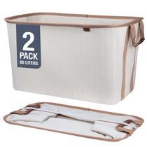 Cestos de Roupa Suja CleverMade LUXE - 60L - 2 Unidades - Creme Herringbone