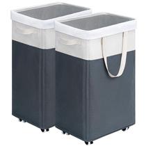 Cestos de roupa suja Goodpick, pacote com 2, 75 litros com rodas cinza e branco