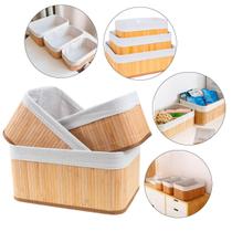 Cestos Organizador de Bambu Decorativos 3 Peças Multiuso com Forro Removível