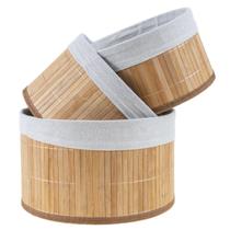 Cestos Organizadores Bambu Natural Kit 3 Com Forro Para Banheiro Cozinha Closet Cestos Organizadores Bambu Natural Kit 3 Com Forro Para Banheiro Cozinha Closet