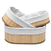 Cestos Organizadores Bambu Natural Kit 3 Com Forro Para Banheiro Cozinha Closet