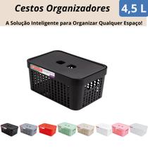 Cestos Organizadores c/Tampa Rattan 4,5 litros Multiuso Ideal para armário e gavetas LP HOUSE