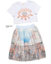 CF cropped c/ apl e saia midi estampada branco CF cropped c/ apl e saia midi estampada branco