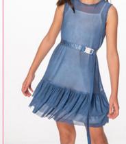 CF vestido de cotton por baixo e sobreposiçao de tule com babados e cinto