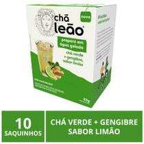 Chá Leão Gelado, Verde e Gengibre, Sabor Limão, 10 saquinhos Chá Leão Gelado, Verde e Gengibre, Sabor Limão, 10 saquinhos