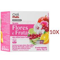 Chá misto Flores e Frutas sabor Cereja e Framboesa Cx. com 10 Sachês Vegano, Kit 10