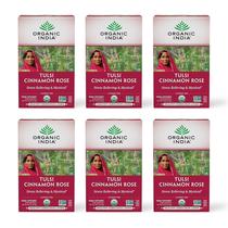 Chá orgânico da Índia, tulsi, canela, rosa, sem cafeína, pacote com 6