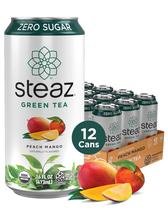 Chá Verde Orgânico Steaz Pêssego e Manga 12x473 ml Sem Açúcar