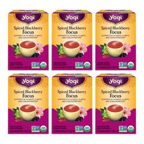 Chá Yogi Spiced Blackberry Focus, 16 saquinhos, pacote com 6 orgânicos