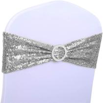 Chair Sashes SINSSOWL Sequin Silver Spandex, pacote com 100