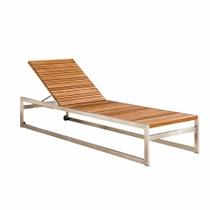 Chaise Espreguiçadeira Decorativo Aço e Madeira Teka