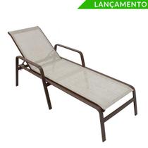 Chaise Espreguiçadeira para piscina de tela sling estrutura em alumínio encosto reclinável