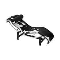 Chaise Lc-4 Inox em Couro Vaquejada Preto e Branco - AL MOVEIS