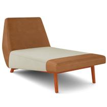 Chaise Longue Divã 155cm Pés Madeira Liz D06 Sintético Caramelo/Veludo Bege - Mpozenato