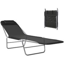 Chaise lounge dobrável reclinável Outsunny com estrutura de aço preta Chaise lounge dobrável reclinável Outsunny com estrutura de aço preta