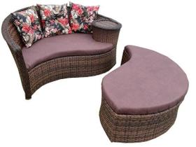 Chaise Orbit com Puff - Tecido Duna Marrom Chaise Orbit com Puff - Tecido Duna Marrom