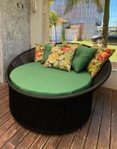 Chaise Palmeira Taça em Corda Preta - Tecido Lisato Oliva Chaise Palmeira Taça em Corda Preta - Tecido Lisato Oliva