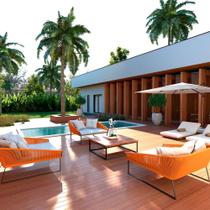 Chaise Quadrada Maldivas Em Corda Náutica Laranja - Tecido Duna Cru Chaise Quadrada Maldivas Em Corda Náutica Laranja - Tecido Duna Cru