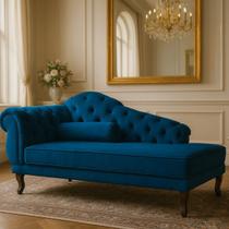 Chaise Recamier 150 cmEm Veludo Pés Luis XV Capitonê de luxo