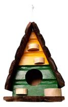 Chalé de Passarinho com Comedouro Feito de Madeira com as Cores da Seleção Brasileira Chalé de Passarinho com Comedouro Feito de Madeira com as Cores da Seleção Brasileira
