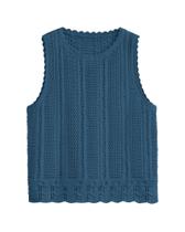 Chaleco de Punto Crochet KIRUNDO Camiseta Sin Mangas Gris Azul Talla M